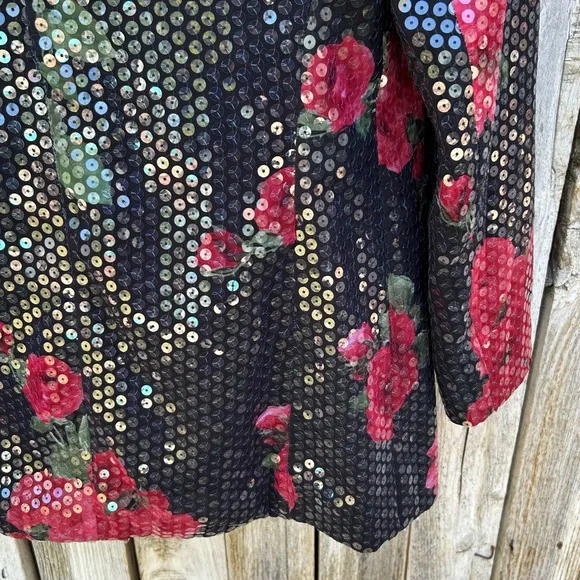 Escada Vintage Y2K Sequin Embellished Floral Blazer Jacket Black Red 38